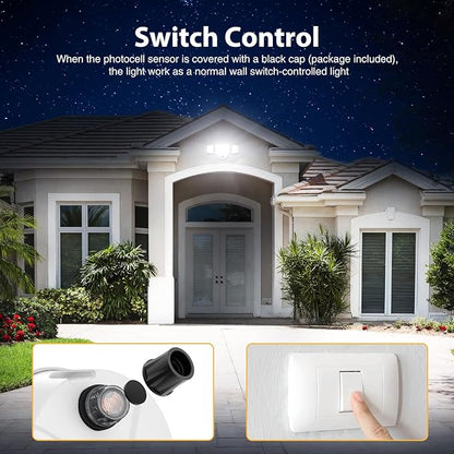 Onforu 80W LED Dusk to Dawn Flood Lights,8000LM White Exterior Security Outdoor Lighting,IP65 Waterproof Outdoor 3 Adjustable Heads Photocell Light Fixture,6500K Floodlight for Garage,Patio,Yard