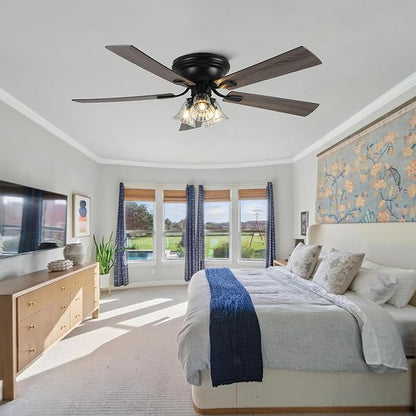 52'' Flush Mount Ceiling Fans with Lights and Remote Control,Reversible DC Motor,5 Reversible Blade,6 Speeds,Rustic Farmhouse Ceiling Fan for Living Room,Dining Room,Bedroom