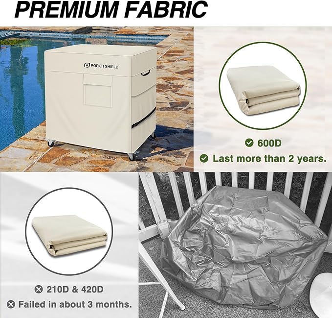 Porch Shield Waterproof Rolling 80-100 Qt Cooler Cart Cover Fits Most Patio Ice Chest Party Cooler (Light Tan, 36"L x 20"W x 32"H)