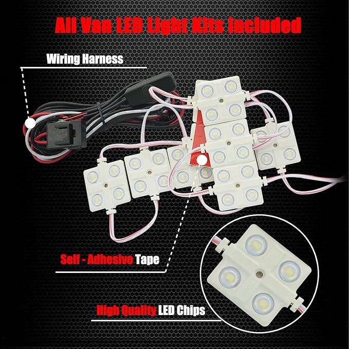 Ampper 12V 40 LEDs Interior Van Light Kits, LED Ceiling Lights with Simplified Harness Switch Fuse for Van RV Boats Caravans Trailers and More (10 Modules, White)