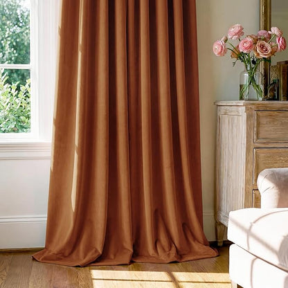 StangH Velvet Curtains 96 inches Long - Burnt Orange Holiday Home Decor Back Tab Blackout Privacy Assured Window Covering for Living Room Sliding Door, W52 x L96, 2 Panels