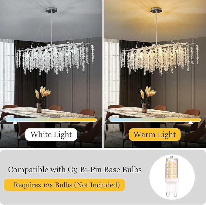 Modern Rectangle Crystal Tree Branch Chandelier, L40'' Silver Linear Art Deco Raindrop Indoor Hanging Pendant Light Fixture for Kitchen Island Dining Room Living Room Foyer 13 Lights