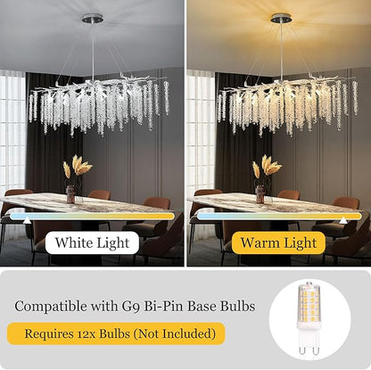 Modern Rectangle Crystal Tree Branch Chandelier, L40'' Silver Linear Art Deco Raindrop Indoor Hanging Pendant Light Fixture for Kitchen Island Dining Room Living Room Foyer 13 Lights