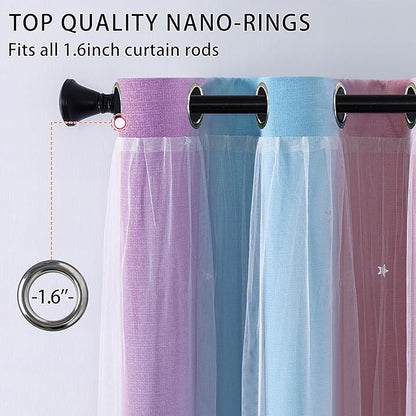 XiDi Girls Blackout Curtains 102 Inches Long for Bedroom, Room Darkening Grommet Window Ombre Curtains 2 Panel Sets, Kids Unicorn Princess Theme Decor Colorful Rainbow Design Pink Purple 42WX102L
