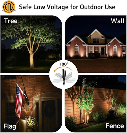 Gardenreet Brass Landscape Lighting - Black Low Voltage Spotlights Outdoor LED, 12V Wired Uplights, Waterproof Spot Lights for Outside Trees with 5W 5000K Daylight MR16 Bulb (4 Pack)