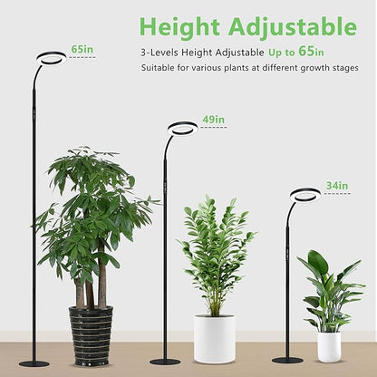 Grow Light for Indoor Plants, Full Spectrum LED Tall Plant Lights with Timer, 3 Color Modes Standing Floor Growing Lamp, 65" Height Adjustable, 10 Dimmable Levels for Large Plants