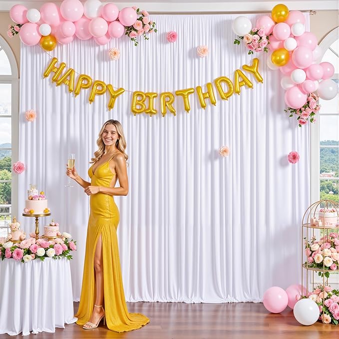 White Backdrop Curtain for Parties Wedding Wrinkle Free White Photo Curtains Backdrop Drapes Fabric Decoration for Baby Shower 5ft x 8ft,2 Panels