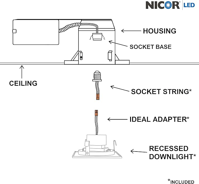 NICOR Lighting 4 inch White Square Multi-Adjustable Recessed LED Downlight, 2700K (DQR4MA11202KWH)