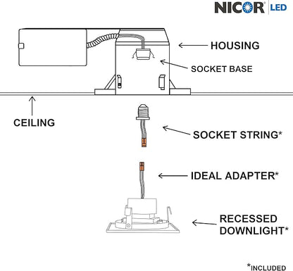 NICOR Lighting 4 inch White Square Multi-Adjustable Recessed LED Downlight, 2700K (DQR4MA11202KWH)