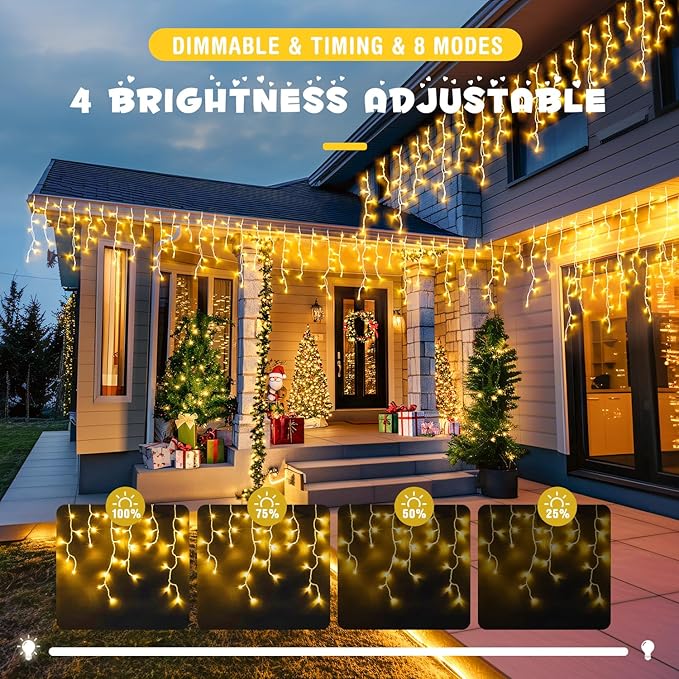 JMEXSUSS Christmas Icicle Lights for Outside-800 LED Warm White Icicle Lights Outdoor Waterproof, Warm White Christmas String Light for House Wedding Party Christmas Decoration