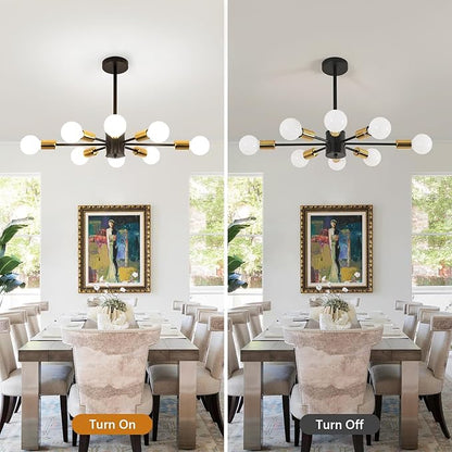 DELIPOP Modern Sputnik Chandelier, 8-Light Industrial Metal Semi Flush Mount Ceiling Light, E26 Base Sputnik Ceiling Light Fixture for Dining Room Bedroom Foyer Hallway Living Room