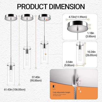 1 Pack Pendant Ceiling Light Fixture, Pendant Lights for Kitchen Island Crystal Pendant Light, 1-Light Integrated Kitchen Hanging Light Fixture Modern Island Light with Bubble Glass