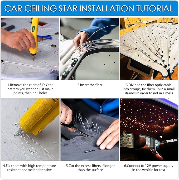 ATOKEE Starlight Headliner Kit 550pcs 0.03in 13.1ft, 16W Twinkle Fiber Optic Star Lights for Car Roof Use with APP/RF Remote Control