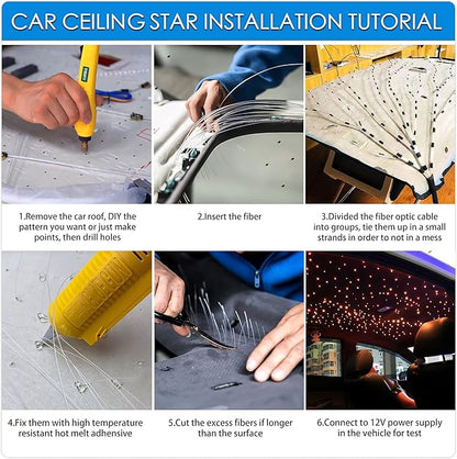 ATOKEE 16W Twinkle 450pcs Starlight Headliner Kit, 0.03in*9.8ft Fiber Optic Star Ceiling Lights for Car, Controlled with APP/RF Remote