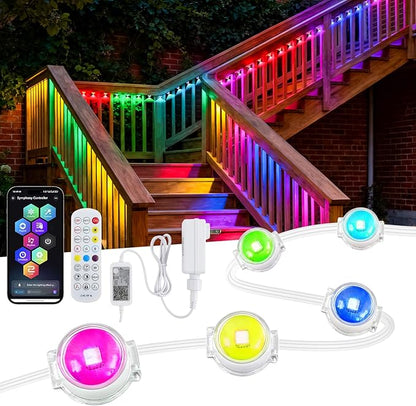 GOESWELL Smart Permanent Outdoor Lights for Patio: IP68 Waterproof Smart Balcony Lights with App & Remote Control - 16ft Garden Fence Light with 25 LED Bulbs for Railing Stair Decor