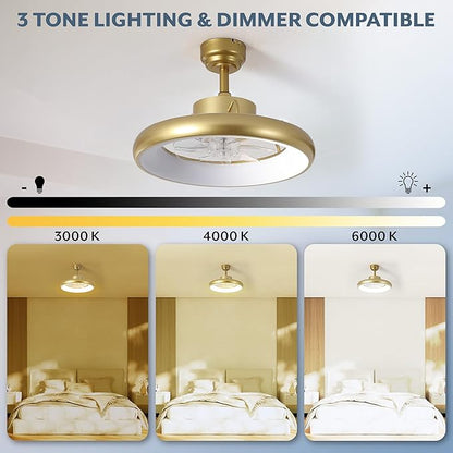 Oval AIR Loren 20" Small Smart Ceiling Fan with Light, Semi Flush Mount, Quiet 6-Speed Reversible Motor, Dimmable LED, Adjustable CCT, App & Remote Control, Modern Glam, Gold AIR8002A