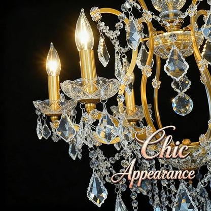 Polished Golden Bronze Chandelier, 10-Light Antique Gold Candle Pendant Ceiling Light Fixture with K9 Crystals for Dining and Living Room, Foyer, Kitchen Island, Hallway