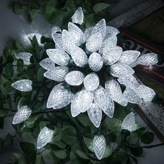 AWQ 100LED 81 FT C9 Christmas String Lights Plug in Fairy Twinkle String Lights 8 Modes Timer Function Waterproof Extendable for Indoor Outdoor Wedding Party Christmas Decoration (100, White)