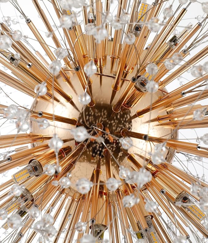 Gold Crystal Chandeliers Dandelion, 31.4" Steel Firework Chandelier Large Lighting, 16-Light Modern Sputnik Pendant Light Fixture for Living Room Bedroom