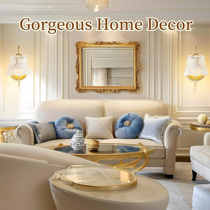 Wireless Wall Sconce with Flower lampshade, Battery Operated Wall Lights,Wall lamp with 15 Colors for Bedroom Living Room Home Decor (Clear Flower, 2 Light Battery Operated)