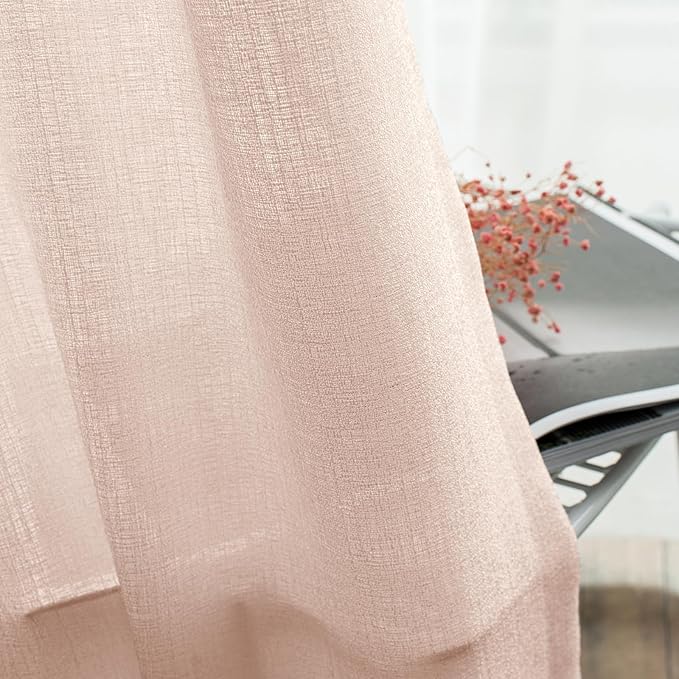 Melodieux Light Pink Semi Sheer Curtain Valance for Kitchen Cafe Small Windows Linen Rustic Rod Pocket Valance, 52 by 18 Inch, 1 Panel