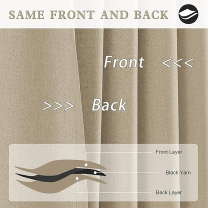DUALIFE Taupe Linen Curtain 84 Inches Long for Bedroom/Living Room Thermal Insulated Sun Block Out Back Tab and Rod Pocket Dining Room Curtains Drapes 2 Panels - Taupe Tan,W50 x L84