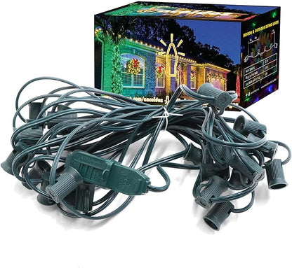 25FT C7 Light String Christmas Stringer, E12 Christmas Sockets 12" Spacing, C7 Stringer Set Green Outdoor String Light for Wedding Patio Event Lighting Decor, Green Wire