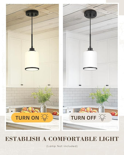 Beionxii Pendant Lights Kitchen Island, Modern Kitchen Pendant Lighting Over Island with Milk Glass, Matte Black Pendant Light Fixtures for Sink, Dining Room, Entryway, BX-PL02MB