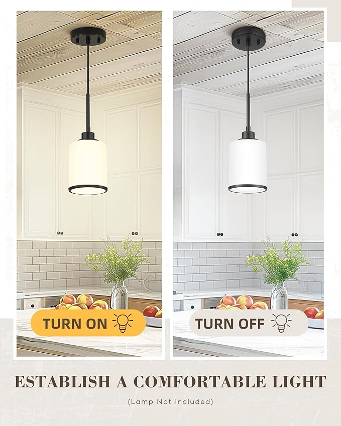 Beionxii Pendant Lights Kitchen Island, Modern Kitchen Pendant Lighting Over Island with Clear Glass, Matte Black Pendant Light Fixtures for Sink, Dining Room, Entryway, BX-PL02MB-CG
