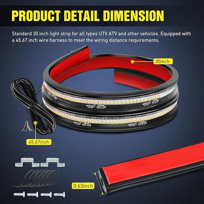 Nilight 30 Inch UTV Tailgate Light Strip 204 LED Red Running Brake Amber Turn Signals Lights Compatible with Polaris RZR Kawasaki Pioneer Can Am Golf Cart Off-Road Truck Trailer