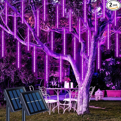 JMEXSUSS 2 Pack Purple Solar Halloween Lights, 16 Tube 288 LED Solar Meteor Shower Rain Lights, Christmas Light Outdoor Waterproof for Tree Halloween Christmas Decorations