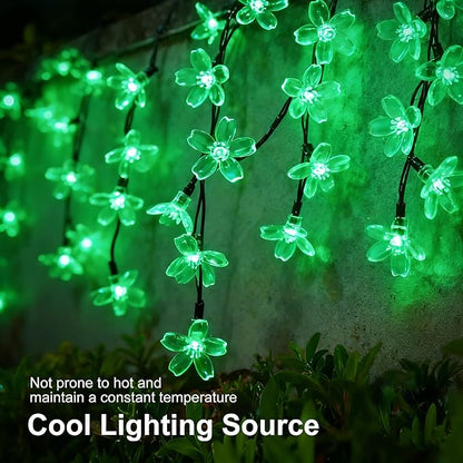 60 LED Solar String Lights Outdoor Waterproof Flower Fairy Lights for Garden Fence Patio Yard Christmas Tree Lawn Wedding Party Decor, Green