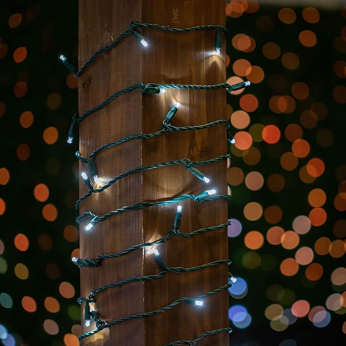 Novelty Lights 25ft 50 LED Pure White Christmas Lights Outdoor/Indoor, 6" Spacing, Green Wire String Lights for Festive Xmas Lighting, IP55, UL Listed, Dimmable, Connectable