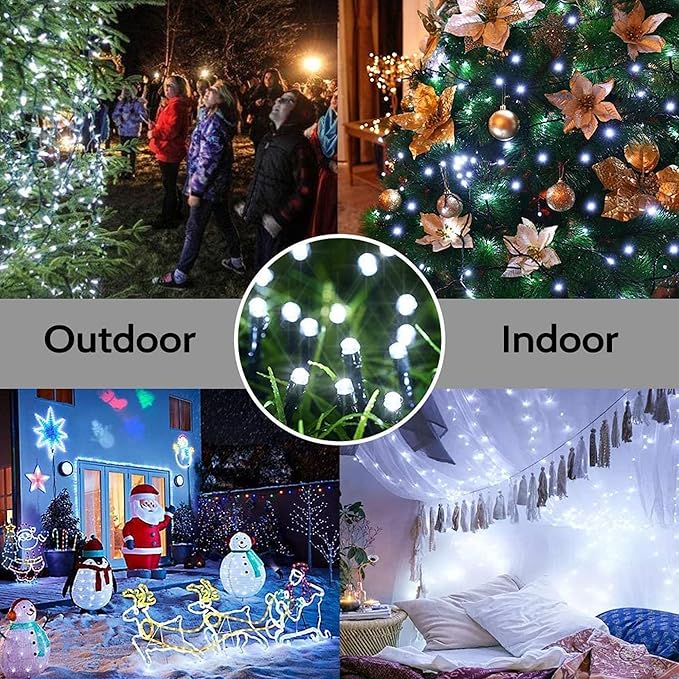 Joomer Solar String Lights, 39FT 100LED Solar Powered Outdoor Fairy Lights, Waterproof 8 Modes Twinkle String Light for Garden Patio Yard Tree Wedding Christmas Decor (White)
