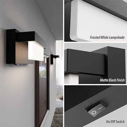 Wall Sconce Black Wall Light with On/Off Switch 8 inch LED Wall Lamp Acrylic Lampshade 4000K Sconce Wall Lighting