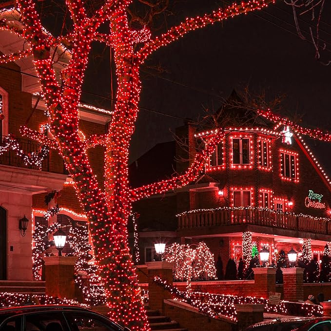 2 Pack Christmas Lights Outdoor, Total 200FT 600LED String Lights for Outside Waterproof with 8 Modes, Connectable Plug In Fairy Lights for Indoor Room Patio Yard Garden Party Decorations, Red