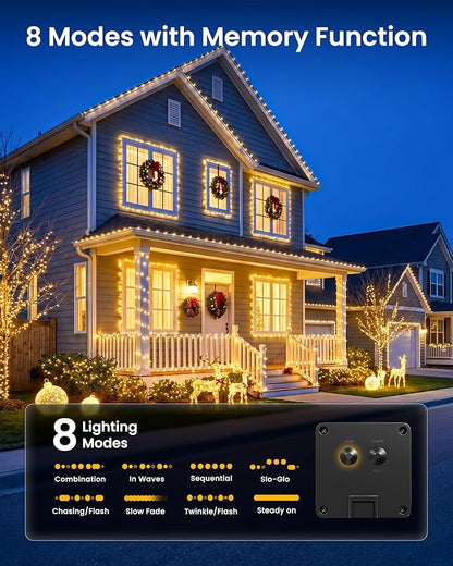 Minetom 4 Pack Solar String Lights, Total 132Ft 400 LED Solar Fairy Lights Outdoor Waterproof, 8 Modes Firefly Starry Twinkle Lights for Yard Garden Patio Tree DIY Crafts Wedding Party(Warm White)