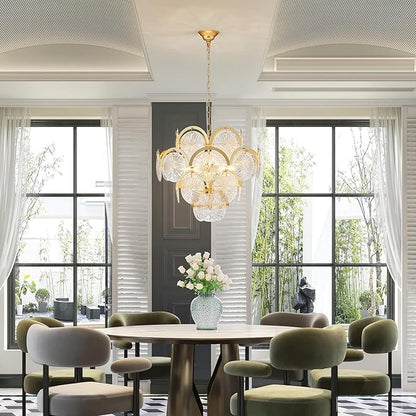 WUZUPS 6-Light Round Crystal Chandelier Pendant Ceiling Light Modern Lighting Fixture for Bedroom Hallway Bar Kitchen Bathroom, H 17.3" W 22.8", E12 Base, Gold