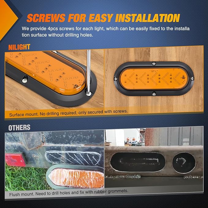 Nilight 6Inch Oval Tail Light 2PCS 35LED Arrow Amber Running Turn Signals Lights Surface Mount Waterproof for 12V Caravan Truck RV Camper Trailer Bus