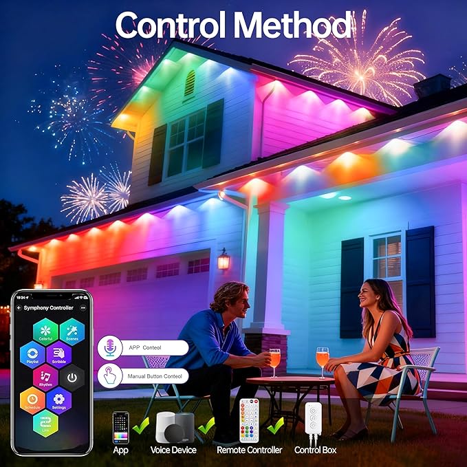 Permanent Outdoor Lights 330ft RGB+IC Outdoor String Lights App Control,Works with Alexa,Google Assistant IP67 Waterproof,100 Scene Modes Decoration for Home Christmas,Halloween,Holiday(165ftX2pack)