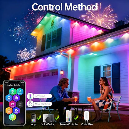 Permanent Outdoor Lights 330ft RGB+IC Outdoor String Lights App Control,Works with Alexa,Google Assistant IP67 Waterproof,100 Scene Modes Decoration for Home Christmas,Halloween,Holiday(165ftX2pack)