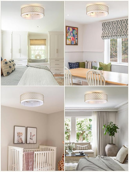 20" Gold Flush Mount Ceiling Fan with Light, Boho Ceiling Fans with Lights, Enclosed with Remote Control 6 Speeds for Living Room, Bedroom, Nursery