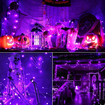 BrizLabs Purple Halloween Lights, 2 Pack 17.48ft 50 LED Purple Fairy Lights with Remote, 8 Modes Battery Operated Halloween Light Indoor Outdoor Twinkle Light for DIY Christmas Party Home Tree Decor