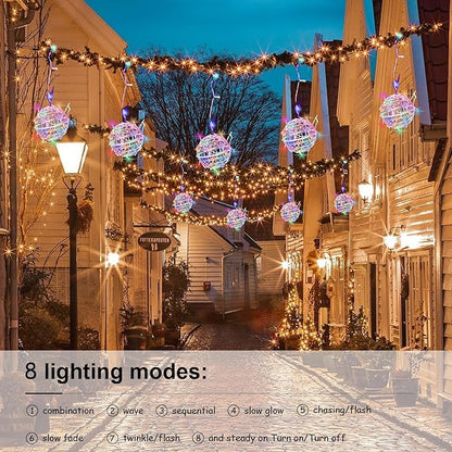 Baung Christmas String Lights Outdoors,4 Pack 7.98" Sphere Ball Tree Garden Globe Lights for Home, Party, Christmas, Porch Patio,Wedding, Garden,Tree Decoration with Memory Function Plug
