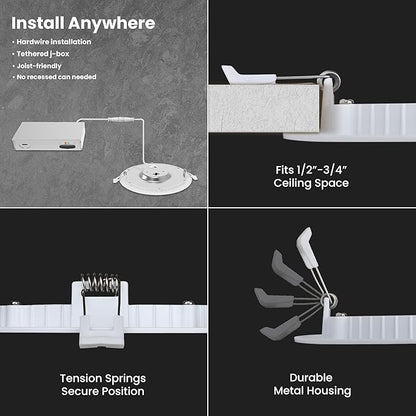Feit Electric 6" Canless LED Recessed Downlight, 65-Watt Eq., Dimmable, Rechargeable Motion-Activated Night Light, Adjustable White, Low-Profile Design for Indoor/Outdoor Use, LEDR6XT/MOBAT/6WYCA