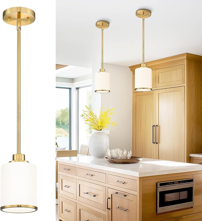 Beionxii Brushed Gold Pendant Lights Kitchen Island, Modern Kitchen Pendant Lighting Over Island, Hanging Lights with Clear Glass for Sink, Dining Room, Entryway, BX-PL02BG-CG (Only 1-Pack)