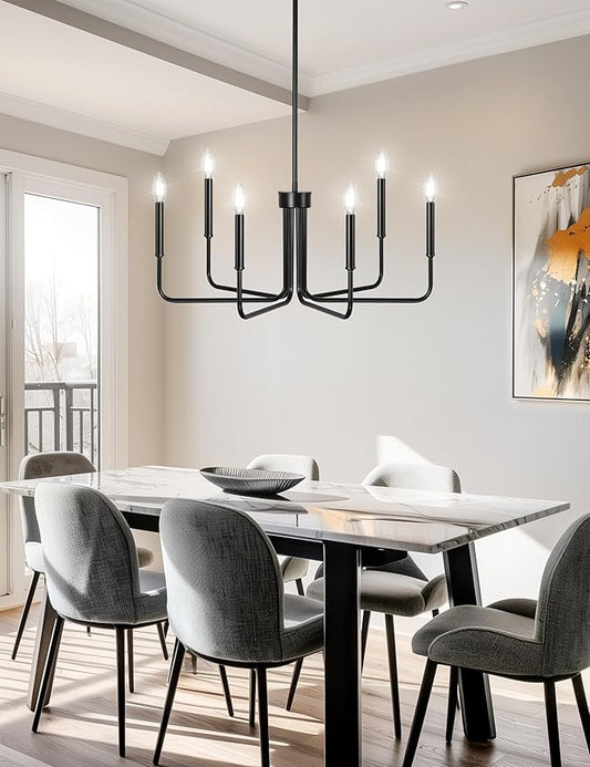 DORESshop Modern Chandelier for Dining Room, 6-Light 28" Black Farmhouse Chandelier for Dining Room, Dining Light Fixtures Over Table for Bedroom Hall Kitchen Living Room