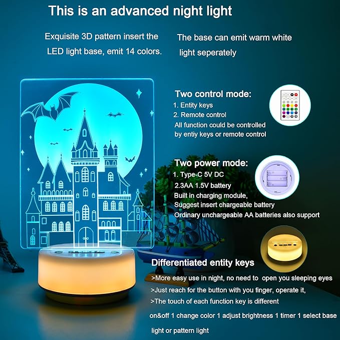 New Moon Castle Night Light Enchanted Castle Illusion Light Girl Room Decoration, 14 Colors with timed dimming and Remote Control, Creative Gifts for Boys, Girls and Women