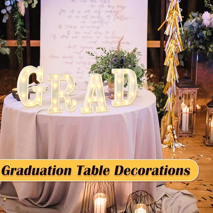 Graduation Decorations 2026, 4 Pcs Marquee Light Up Letter Grad Sign, Graduation Centerpieces for Table, Class of 2026 Decorations for College High School, Grad Party Decor Indoor Outdoor