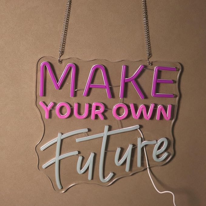"Make Your Own Future" Neon Sign, Feminine Motivational Neon Light for Women Girls Room, Inspiring LED Wall Art, Dimmable USB Decor with Hanging Kit, Empowering Gift for Her